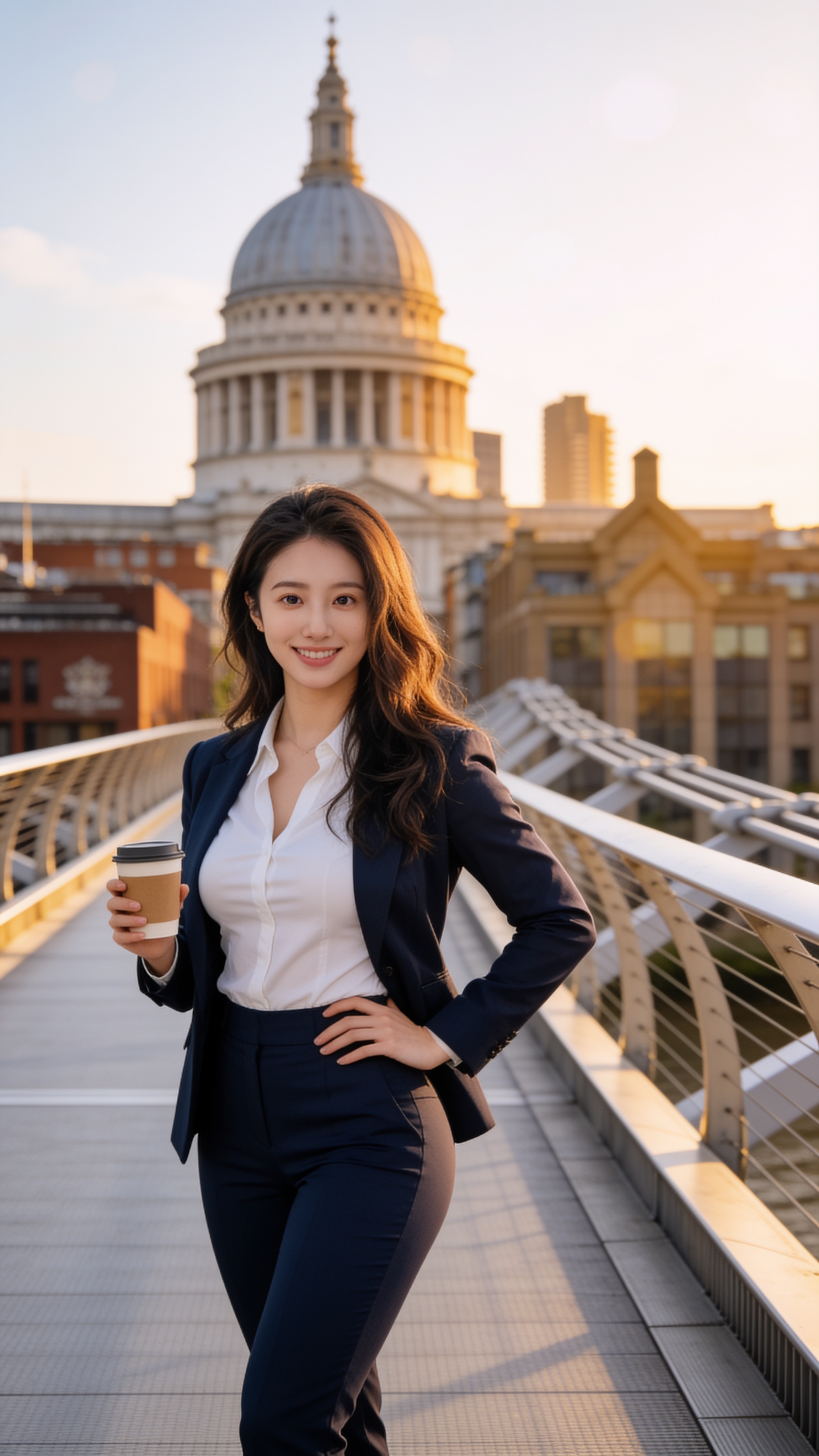 Ivana on Millennium Bridge in London with St Paul's Cathedral — Monday morning business-casual boss energy